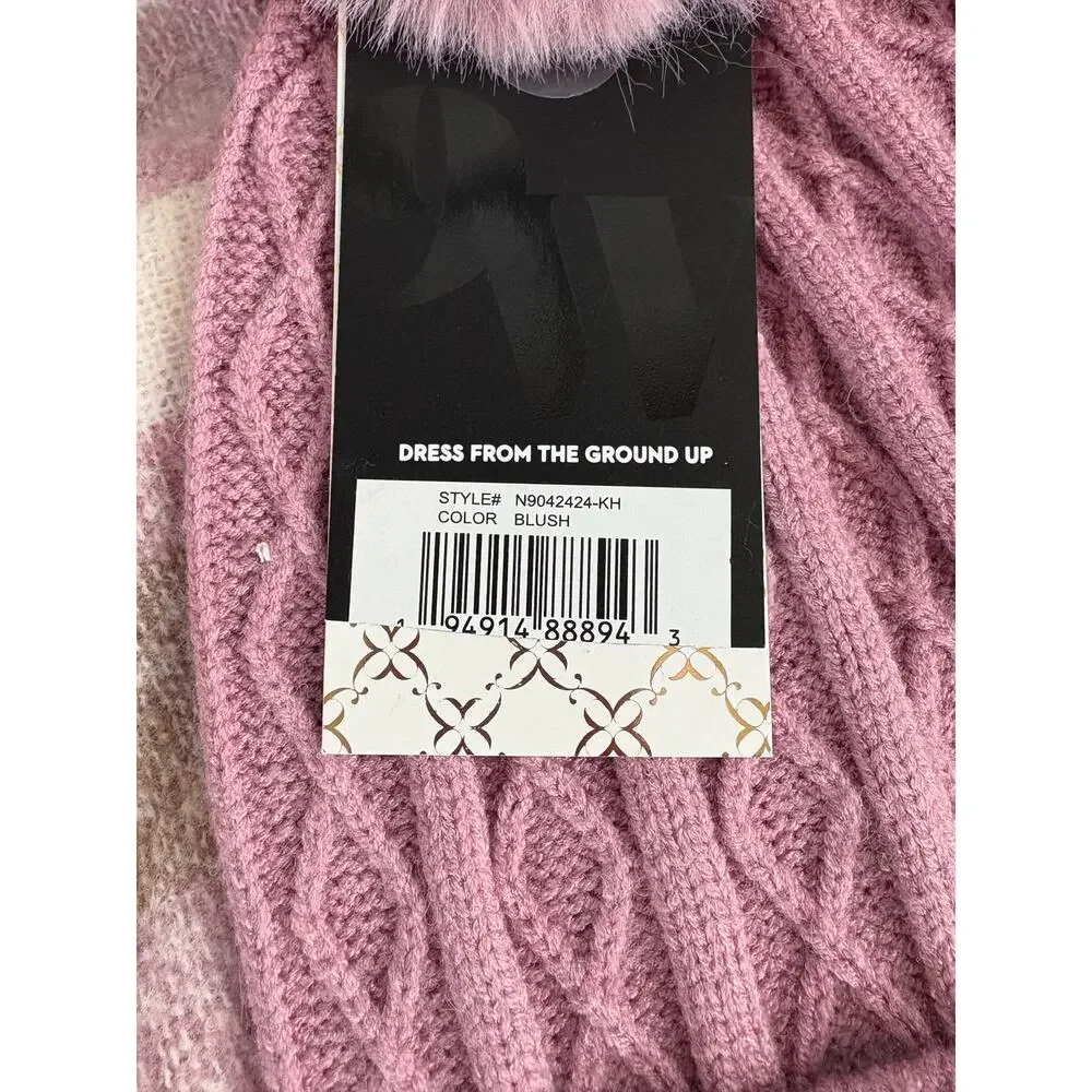 New Nine West Scarf and Faux Fur Pom Beanie Set